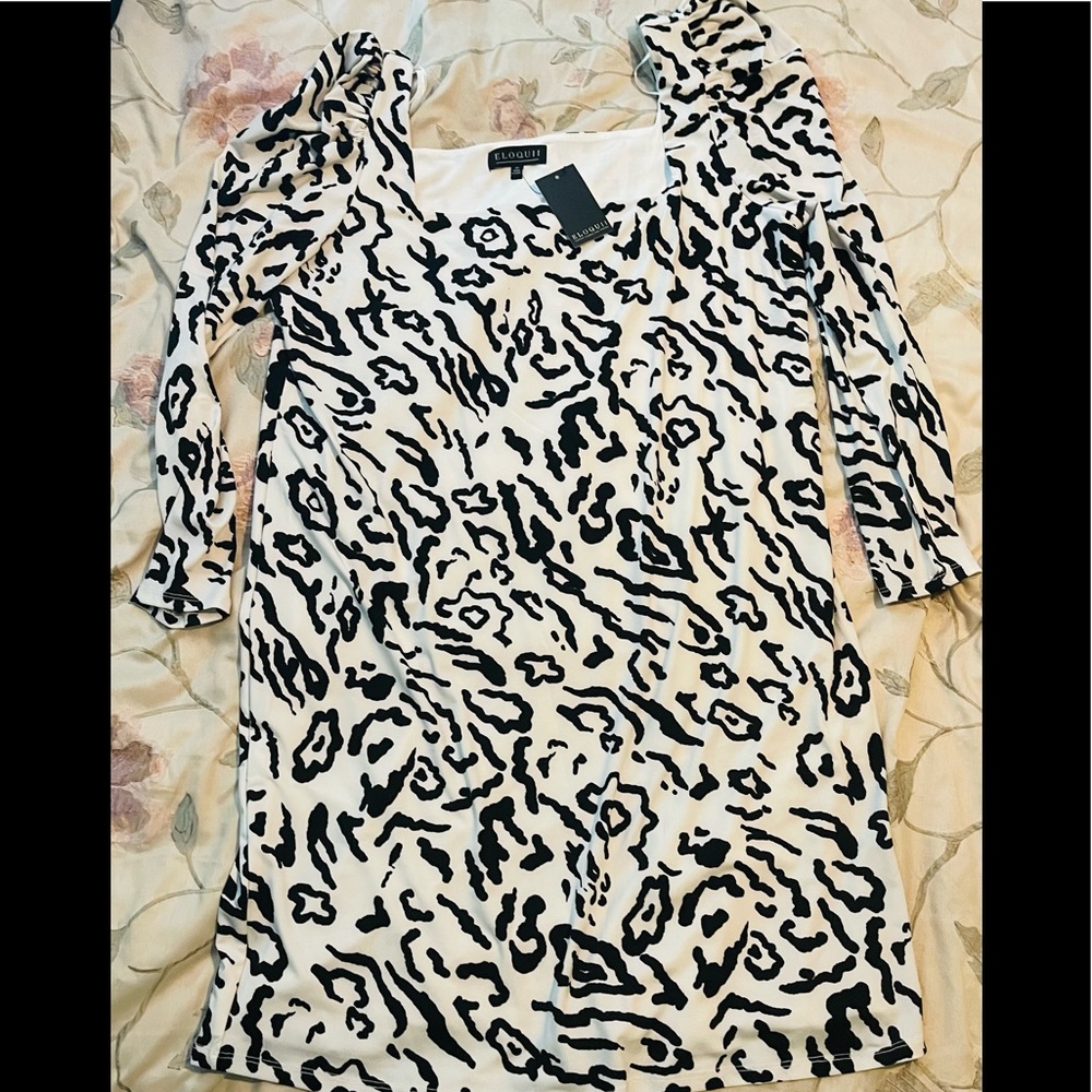 Eloquii Black and White Bodycon Dress with Puff Sleeves
